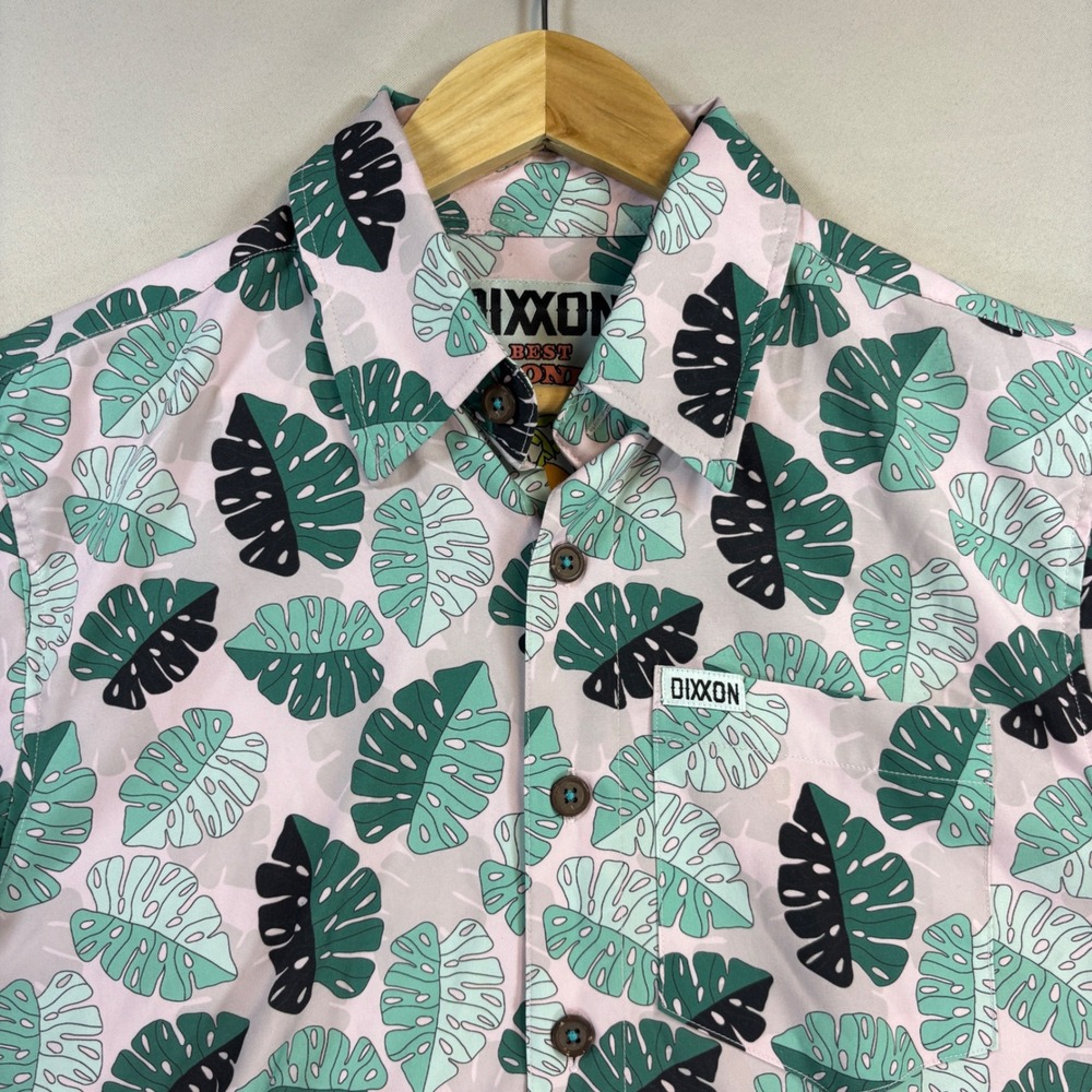 Dixxon Best Fronds Forever Men XS Pink Tropical Monstera Leaf Party Shirt EUC